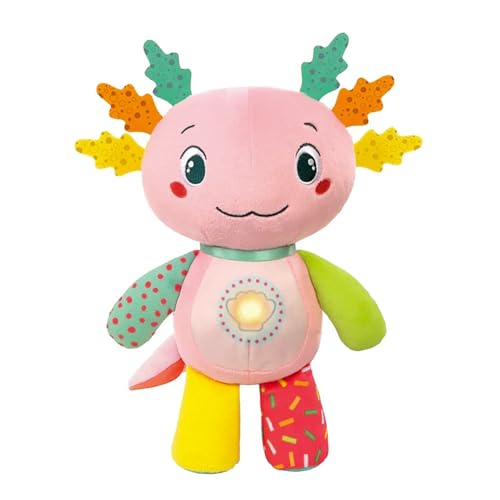 Clementoni Baby Alex l'Axolotl, interaktives sprechendes Plüschtier für Kinder ab 6 Monaten, stimuliert die sensorische und kognitive Entwicklung, 100% waschbar, italienische Sprache, 17558 von Clementoni