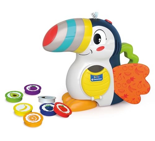 Clementoni Baby Giuliano Il Tucano, Aktivitätszentrum für Kinder ab 12 Monaten, 2 Spielmodi zum Lernen von Wörtern und Farben, mit 7 Frucht-Chips, Nachtlicht, italienische Sprache, 17956 von Clementoni