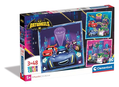 Clementoni Batwheels Puzzle 3 x 48 Teile - Auto Puzzle 32 x 22 cm für Kinder ab 5 Jahre - buntes Kinderpuzzle mit besonderer Leuchtkraft & Farbintensität 25307 von Clementoni