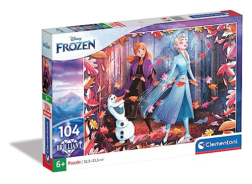 Clementoni 20161 Brilliant Puzzle Disney Frozen 2 – Puzzle 104 Teile ab 6 Jahren, farbenfrohes Kinderpuzzle mit Schimmer-Effekt, Geschicklichkeitsspiel für Kinder von Clementoni