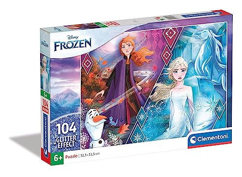 Clementoni 20163 Glitter Puzzle Disney Frozen 2 – Puzzle 104 Teile ab 6 Jahren, farbenfrohes Kinderpuzzle mit Glitzereffekt, Geschicklichkeitsspiel für Kinder von Clementoni