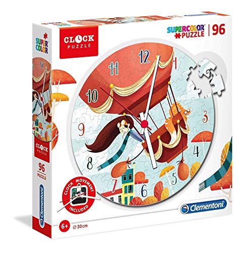 Clementoni- Clock Puzzle-Heißluftballon, 96 Teile, Mehrfarbig, 23038 von Clementoni