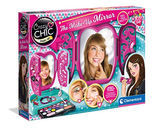 Clementoni 18541 Crazy Chic – Spiegel-Schminkkasten, buntes Make-up Set mit glitzerndem Lidschatten, Rouge & Lipgloss, beleuchteter Kosmetiktisch für Kinder ab 6 Jahren von Clementoni