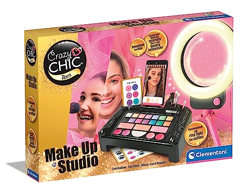 Clementoni Crazy Chic Make-up Artist - Schminkkasten, buntes Make-up Set mit glitzerndem Lidschatten, Rouge & Lipgloss, beleuchteter Kosmetiktisch für Kinder ab 6 Jahren, 18744 von Clementoni
