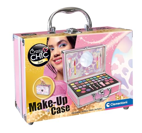 Clementoni Crazy Chic Make-up Koffer - Schminkset für Mädchen mit Nagellack, Lidschatten, Lipgloss, Gesichtspuder und Accessoires, Ungiftige und leicht zu entfernende Kosmetika, Ab 9 Jahren von Clementoni