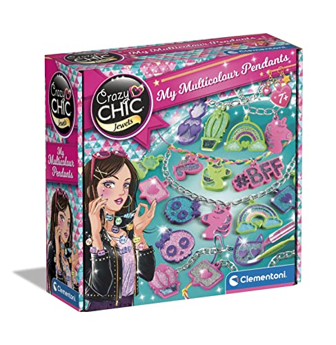 Clementoni Crazy Chic Meine bunten Anhänger- Farbenfrohes DIY Schmuckset zum Basteln von Ketten, Armbändern,Ringen & Anhängern für Kinder ab 7 Jahren 18757 von Clementoni