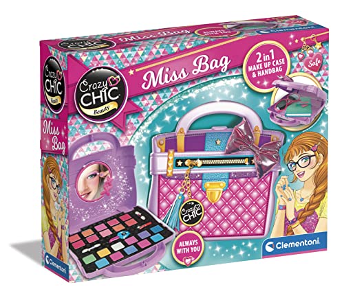 Clementoni Crazy Chic Miss Bag Farbenfrohes Make Up - Schminkset für Kinder ab 6 Jahren - Kosmetiktasche Mit Lipgloss, Lidschatten & Foundation - Kreativspielzeug, 18665 von Clementoni