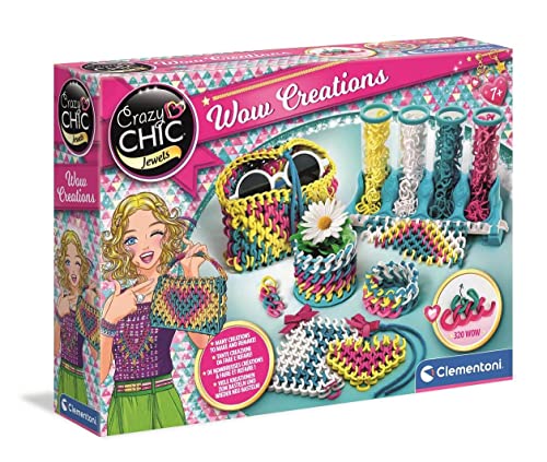 Clementoni 18540 Crazy Chic – Wow-Kreationen, farbenfrohes Web-Set zum Basteln von Armbändern & Schlüsselanhängern, Weben mit Gummibändern, für Kinder ab 7 Jahren von Clementoni