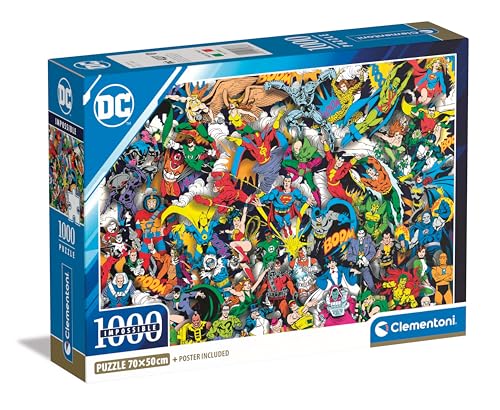 Clementoni 39863 Impossible DC Comics Justice League – 1000 Teile – Erwachsenenpuzzle, horizontal, schwieriges, Superhelden-Puzzle, Spaß für Erwachsene, Made in Italy, Mehrfarbig von Clementoni