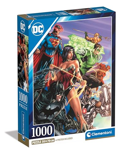 Clementoni 39852 DC Comics Justice League – 1000 Teile, vertikal, Spaß für Erwachsene, Puzzle, Superhelden, Made in Italy, Mehrfarbig von Clementoni