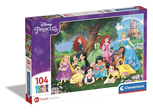 Clementoni 25743 Supercolor Disney Princess-Puzzle 104 Teile Ab 6 Jahren, Buntes Kinderpuzzle Mit Besonderer Leuchtkraft & Farbintensität, Geschicklichkeitsspiel Für Kinder von Clementoni