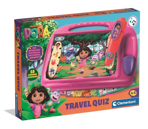 Clementoni E-Lektor Quiz Travel Dora - Lernspiel mit interaktivem Stift & 9 Karten - Über 180 Aufgaben - Vorschule Lernspielzeug für unterwegs - 16683 von Clementoni
