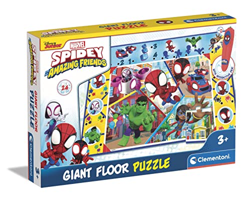 Clementoni Quiz-Bodenpuzzle Marvel Spidey 70x100 cm-Kinderpuzzle mit 24 Maxi-Puzzleteilen-Lernspielzeug mit elektronischem Stift-Lernspiel für Kinder ab 3 Jahren, 16735, Mehrfarbig, Large von Clementoni