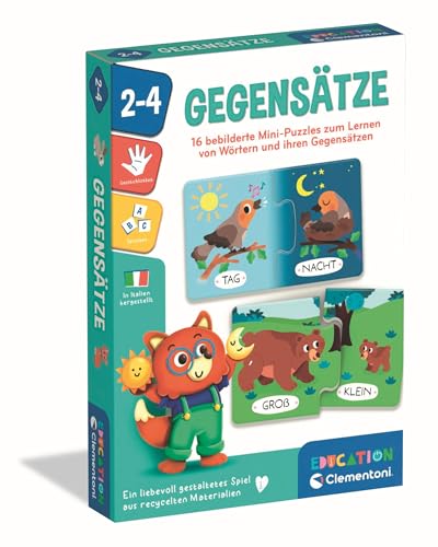 Clementoni Education Gegensätze - Lernspiel für Kinder ab 2 Jahren - 16 Mini Puzzles zum Zusammensetzen erster Wörter & Lernen von Gegensätzen von Clementoni