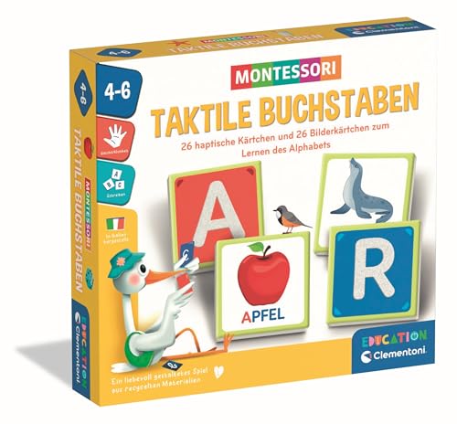 Clementoni Education Taktile Buchstaben - Lernspiel für Kinder ab 4 Jahren - 26 Karten mit haptischen Buchstaben & 26 Bilderkärtchen zum Lernen des Alphabets Clementoni Education Taktile Buchstaben - Lernspiel für Kinder ab 4 Jahren - 26 Karten mit haptischen Buchstaben & 26 Bilderkärtchen zum Lernen des Alphabets von Clementoni
