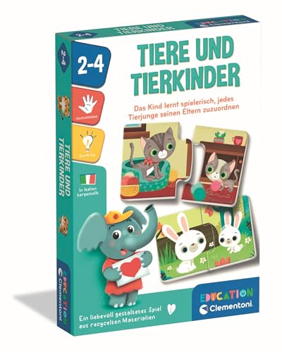 Clementoni Education Tiere und Tierkinder - Lernspiel für Kinder ab 2 Jahren - 16 Mini Puzzles zum Zusammensetzen von Tieren und Tierbabys von Clementoni