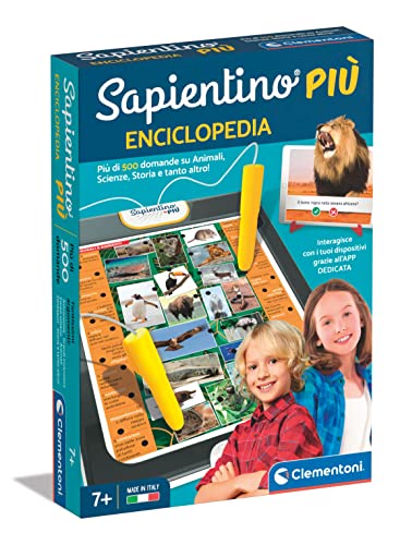 Clementoni Enzyklopädie-Elektronisches Spiel, Quiz über Tiere, menschlicher Körper, Dinosaurier und Geschichte, interaktiver Stift, Bildungswissenschaftler 7 Jahre, Made in Italy, Mehrfarbig, Medium, von Clementoni