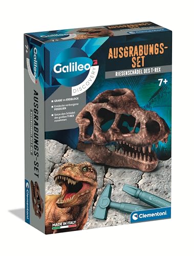 Clementoni Galileo Discovery Ausgrabungs-Set T-Rex-Schädel - Spielzeug für Kinder ab 7 Jahren - Ausgraben von Dinosaurier-Fossilien mit Hammer & Meißel für kleine Forscher von Clementoni 59445 von Clementoni