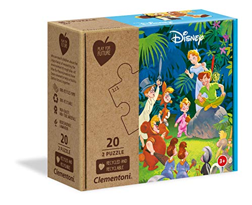 Clementoni 24774 Play for Future Dschungel-Buch + Peter Pan – Puzzle 2 x 20 Teile ab 3 Jahren, 2 Kinderpuzzle aus recyceltem & recycelbarem Material, Denkspiel für Kinder von Clementoni
