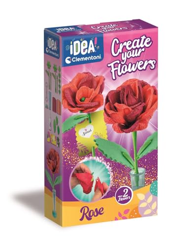 Clementoni Idea - Create Your Flowers, Kreativ-Set zum Zusammenstellen von Blumen, für Kinder ab 8 Jahren, mit 2 Rosen aus Papier zum Zusammenbauen und Personalisieren, Geschenkidee Spiel Made in von Clementoni