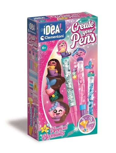 Clementoni Idea – Create Your Pens: Magical Mermaids, Labor für personalisierte Stifte, Kreativ-Set für Kinder ab 6 Jahren, mit 3 personalisierbaren Stiften mit Tinte und Zubehör, 18131 von Clementoni