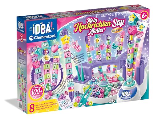 Clementoni Idea Nachrichten-Stift Atelier - Stift Bastelset mit Buchstaben, Perlen, Aufklebern & mehr - Personalisierter Stift, Geschenk-Set für Kinder ab 6 Jahren, 59455 von Clementoni