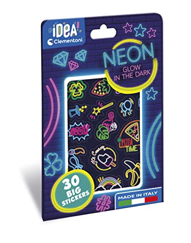 Clementoni - Idea-Neon, fluoreszierende Stickers, Klebstoff, Haftnotizen mit Aufklebern, kreatives Spiel Kinder 6 Jahre, Made in Italy, mehrfarbig, Medium, 18699 von Clementoni