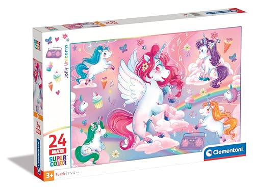Clementoni Jolly Unicorn Kinder Puzzle 24 Maxi Teile - Puzzle 62 x 42 cm für Kinder ab 3 Jahre - Geschicklichkeitsspiel von Clementoni 28525 von Clementoni