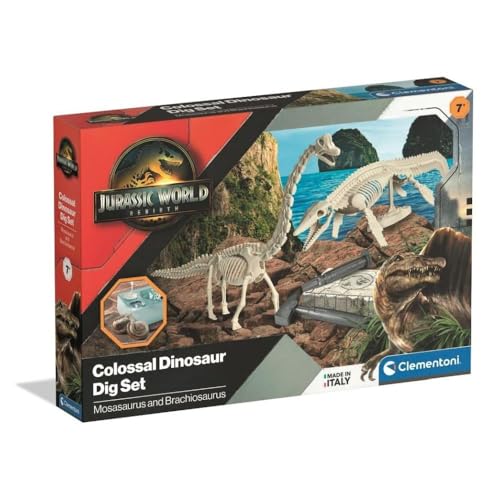 Clementoni Jurassic World Mosasaurus & Brachiosaurus Ausgrabungs-Set - Mit Hammer, Meißel & Dinosaurier-Knochen zum Zusammenbauen - Lernspielzeug für Kinder ab 7 Jahren - 19434 von Clementoni