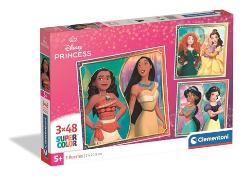 Clementoni Puzzle 3x48 Disney Princess 144 Stücke für Kindern 5-8 Jahre, Cartoon, Geschenk für Kinder, Puzzle für Kinder, Made in Italy, 25064 von Clementoni
