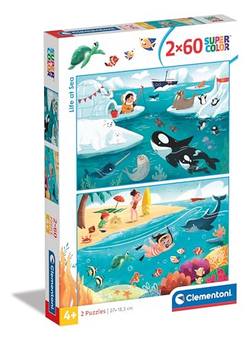 Clementoni Life at Sea Kinder Puzzle 2 x 60 Teile - Puzzle 27 x 19 cm für Kinder ab 4 Jahre - Geschicklichkeitsspiel von Clementoni 24817 von Clementoni