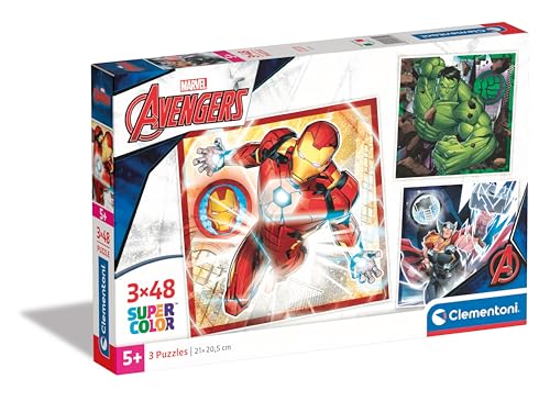 Clementoni Marvel Avengers Puzzle 3 x 48 Teile - Puzzle 32 x 22 cm für Kinder ab 5 Jahre - buntes Kinderpuzzle mit besonderer Leuchtkraft & Farbintensität 25315 von Clementoni