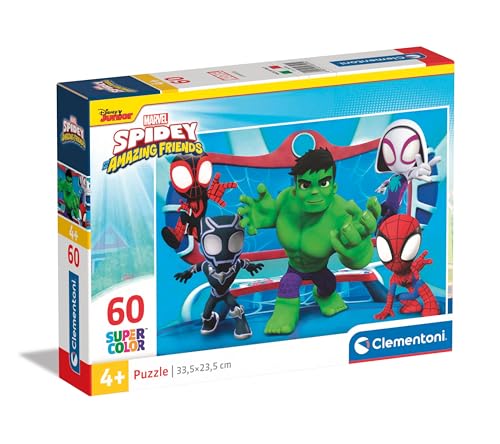 Clementoni 26595 Supercolor Marvel Spidey and His Amazing Friends – 60 Teile Kinder 4 Jahre, Cartoon-Puzzle, hergestellt in Italien, Mehrfarbig von Clementoni