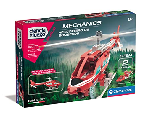 Clementoni - Mechanics Lab Feuerwehr Hubschrauber Bauset mit App-Anleitung, Mehrfarbig (55437) von Clementoni