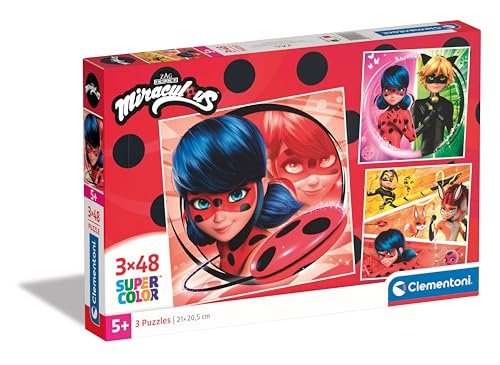 Clementoni Miraculous, Puzzle 3 x 48 Teile ab 4 Jahren, buntes Kinderpuzzle mit besonderer Leuchtkraft & Farbintensität, Geschicklichkeitsspiel für Kinder - 25317 von Clementoni