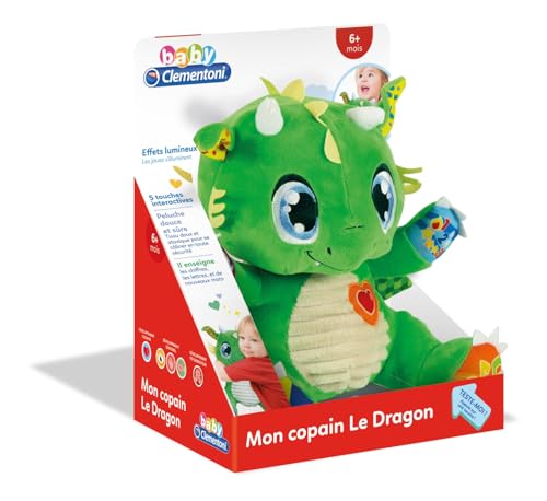 Clementoni-Mon Copain Le Dragon-Peluche interaktives Spielzeug für Babys, französische Version, 6 Monate und mehr, 52506, Mehrfarbig von Clementoni