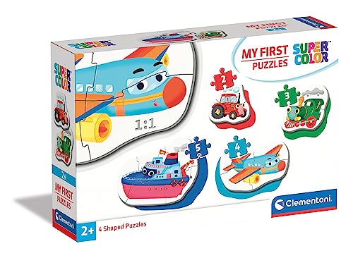 Clementoni 20811 Supercolor Transportmittel – Puzzle 2 + 3 + 4 + 5 Teile ab 2 Jahren, buntes Kinderpuzzle mit besonderer Leuchtkraft & Farbintensität, Geschicklichkeitsspiel für Kinder von Clementoni