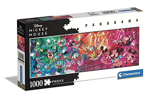 Clementoni 39660 Mickey Stück Panorama Disney Disco-Puzzle 1000 Teile ab 14 Jahren, Erwachsenenpuzzle mit Wimmelbild, Geschicklichkeitsspiel für die ganze Familie, Mehrfarbig, Medium von Clementoni