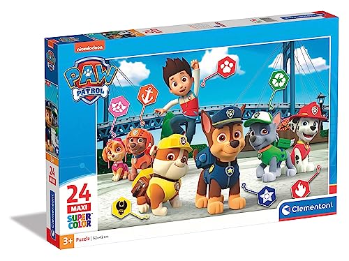 Clementoni 24049 Maxi Paw Patrol – Puzzle 24 Teile ab 3 Jahren, farbenfrohes Kinderpuzzle mit extra großen Puzzleteilen, Geschicklichkeitsspiel für Kinder von Clementoni
