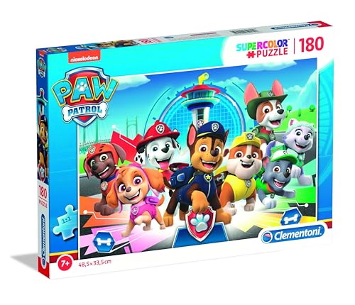 Clementoni 29105 Supercolor Paw Patrol – Puzzle 180 Teile ab 7 Jahren, buntes Kinderpuzzle mit besonderer Leuchtkraft & Farbintensität, Geschicklichkeitsspiel für Kinder von Clementoni