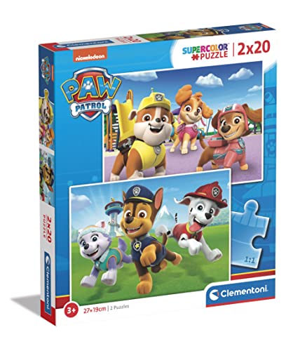 Clementoni 24800 Supercolor Paw Patrol-2 Puzzle Mit 20 Teile Ab 3 Jahren, Buntes Kinderpuzzle Mit Besonderer Leuchtkraft & Farbintensität, Geschicklichkeitsspiel Für Kinder von Clementoni