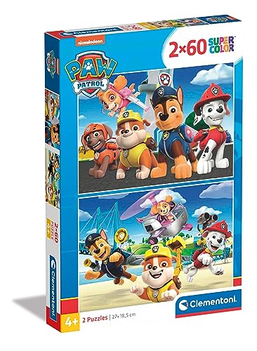 Clementoni 21623 Supercolor Paw Patrol-2 Puzzle Mit 60 Teile Ab 4 Jahren, Buntes Kinderpuzzle Mit Besonderer Leuchtkraft & Farbintensität, Geschicklichkeitsspiel Für Kinder von Clementoni