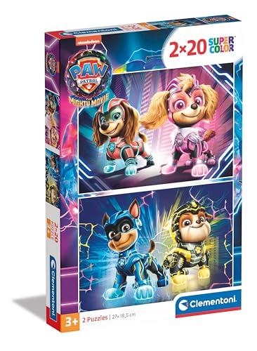 Clementoni 24805 Supercolor Paw Patrol – 2 x 20 (inkl. 2 à 20 Teile) Kinder 3 Jahre, Cartoon-Puzzle, hergestellt in Italien, Mehrfarbig von Clementoni