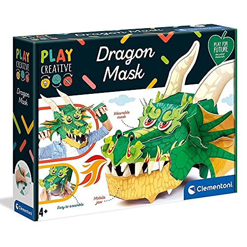 Clementoni Play Creative Big Mask Dragon, hergestellt in Italien, Play For Future, dreidimensionale Maske aus Karton, kreatives Spiel für Kinder ab 6 Jahren, 18578 von Clementoni