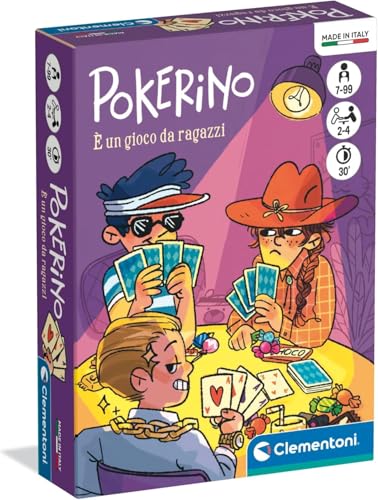 Clementoni - Pokerino, Poker-Kartendeck für Kinder 7+ Jahre, 2-4 Spieler, mit Chips, Geschenkidee, Made in Italy, italienische Sprache, 16659 von Clementoni