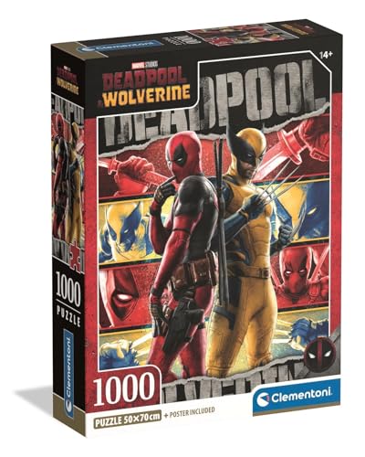 Clementoni - Puzzle 1000 Teile für Erwachsene und Jungen, Special Series, Thema Marvel Deadpool und Wolverine, Compact Box mit Poster, Geschenkidee für Damen und Herren, Made in Italy, 50 x 70 cm, Clementoni - Puzzle 1000 Teile für Erwachsene und Jungen, Special Series, Thema Marvel Deadpool und Wolverine, Compact Box mit Poster, Geschenkidee für Damen und Herren, Made in Italy, 50 x 70 cm, von Clementoni