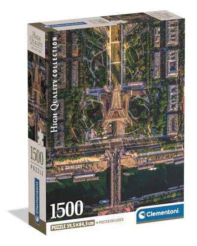 Clementoni - Puzzle 1500 Teile für Erwachsene und Jungen, Kollektion, Thema Flying Over Paris, kompakte Box mit Poster, Geschenkidee für Damen und Herren, Made in Italy, 59,5 x 84,5 cm, 31742 von Clementoni
