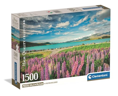 Clementoni Puzzle Collection - Lupins at Lake Tekapo 1500 Stücke, Compact Box - Puzzle für Erwachsene 14-99 Jahre, Geschenk für Mann und Frau, Landschaft, Made in Italy, 31731 von Clementoni