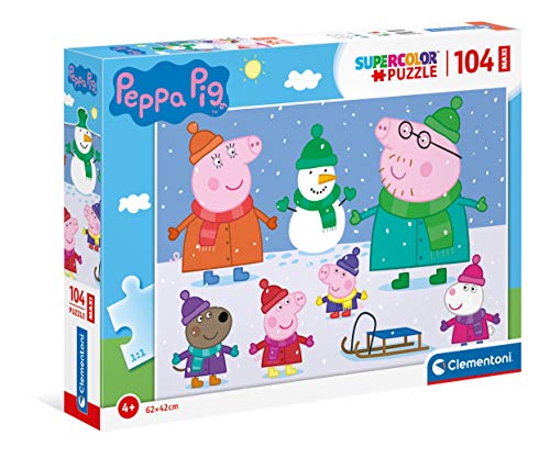 Clementoni 23752 Maxi Peppa Pig – Puzzle 104 Teile ab 4 Jahren, farbenfrohes Kinderpuzzle mit extra großen Puzzleteilen, Geschicklichkeitsspiel für Kinder von Clementoni