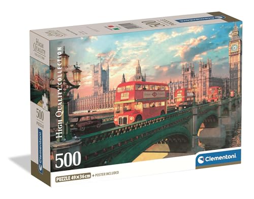 Clementoni - Puzzle 500 Teile für Erwachsene und Jungen, Kollektion, Thema Westminster Bridge mit Big Ben, Compact Box mit Poster, Geschenkidee Made in Italy, 70 x 50 cm, 35575 Clementoni - Puzzle 500 Teile für Erwachsene und Jungen, Kollektion, Thema Westminster Bridge mit Big Ben, Compact Box mit Poster, Geschenkidee Made in Italy, 70 x 50 cm, 35575 von Clementoni